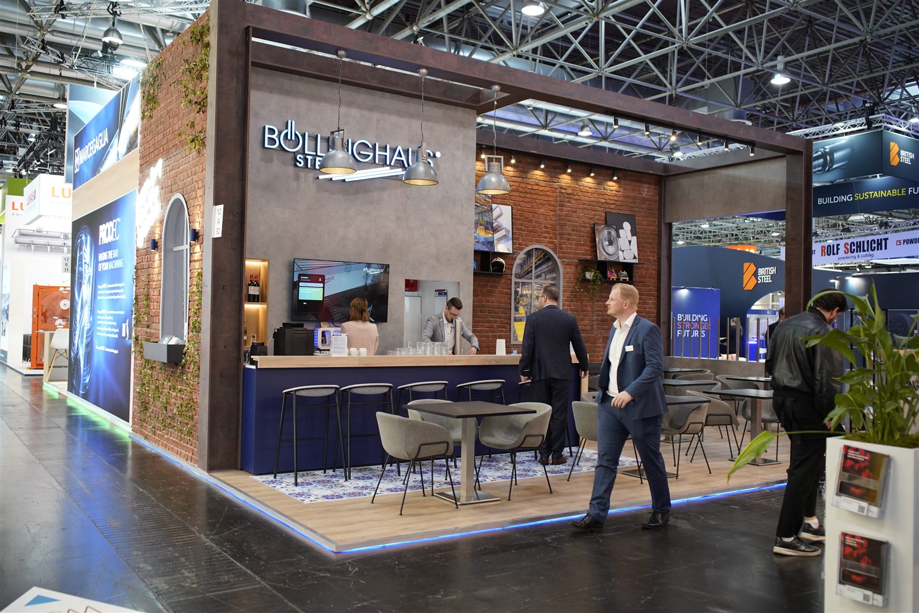 Preisgekrönter Messestand für Böllinghaus Steel auf der Tube & Wire Düsseldorf, Backsteinoptik